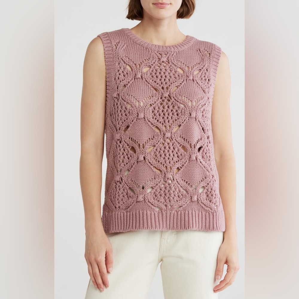 Lucky Brand Diamond Open Knit Sleeveless Sweater Vest